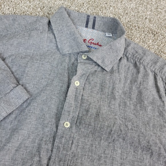 Robert Graham Modern American Mens XL Gray Button Down Short Sleeve Linen Blend - Picture 1 of 6